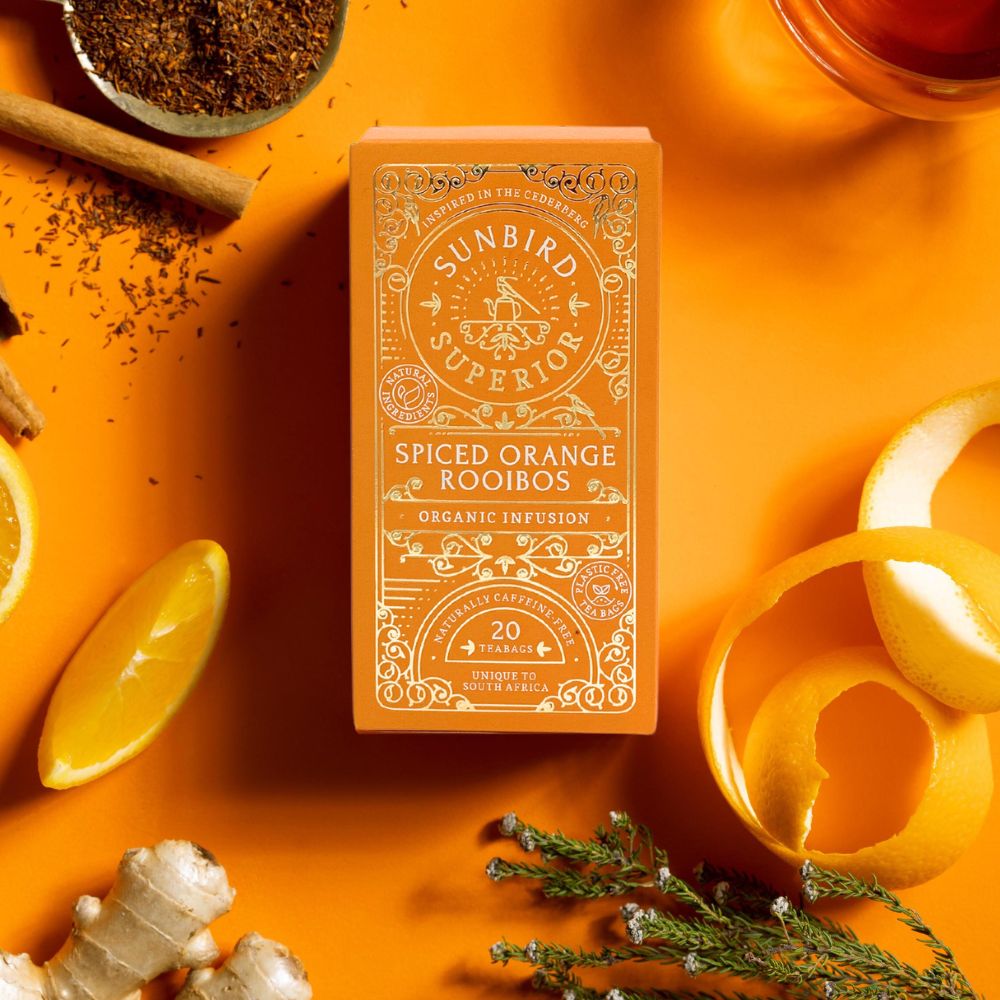Organic Spiced Orange Rooibos 50g • 20 Compostable Teabags • Sunbird Rooibos Superior