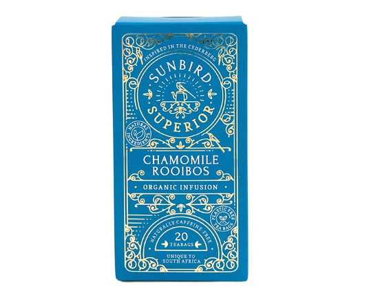 Organic Chamomile Rooibos 50g • 20 Compostable Teabags • Sunbird Rooibos Superior