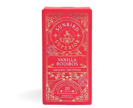Organic Vanilla Rooibos 50g • 20 Compostable Teabags • Sunbird Rooibos Superior