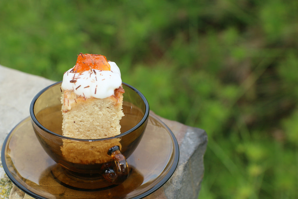 Garden Day Rooibos Picnic: Rooibos Malva Pudding with Yogurt and Apricot Jam