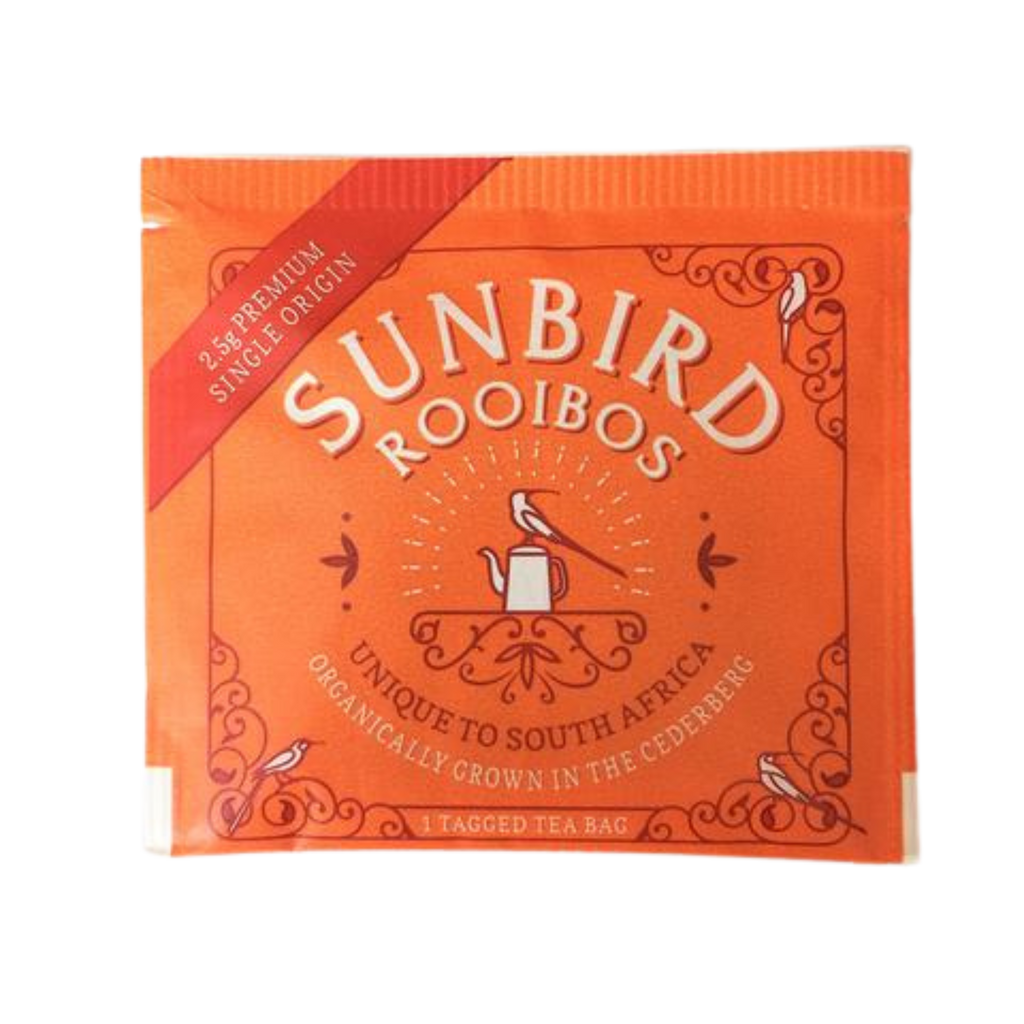 SUNBIRD ROOIBOS SINGLE SACHETS • 40 Individually Wrapped and Tagged Teabags • 100g
