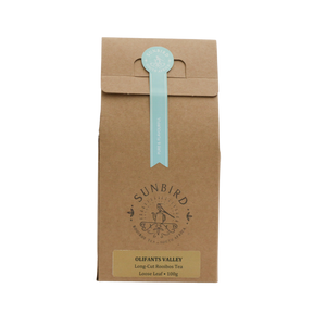 Single origin loose leaf rooibos from the olifants valley in the cederberg region, packaged in carboard box and recyclable pouch